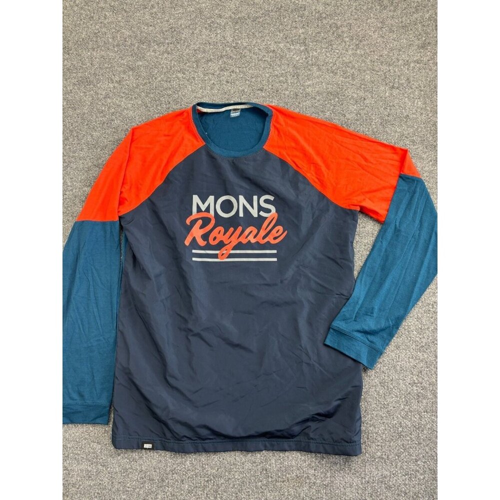 Mons Royale Men's Colorblock Long Sleeve Tee - Navy and Orange